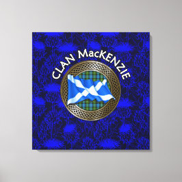 Clan MacKenzie Crest & Tartan Knot op Thistle Canvas Afdruk