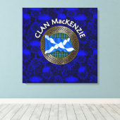 Clan MacKenzie Crest & Tartan Knot op Thistle Canvas Afdruk (Insitu (Houten vloer))