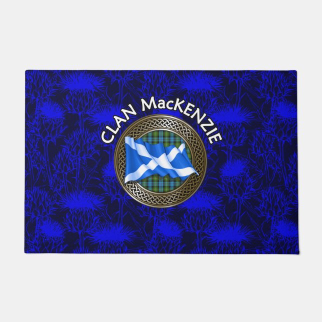 Clan MacKenzie Crest & Tartan Knot op Thistle Deurmat (Voorkant)
