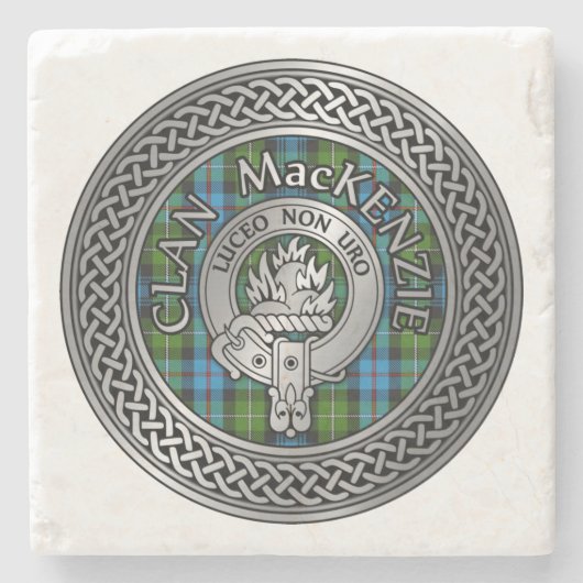 Clan MacKenzie Crest & Tartan Knot Stenen Onderzetter (Voorkant)