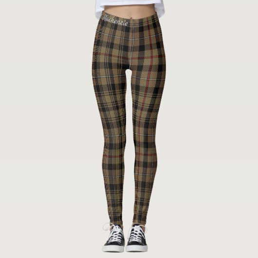 Clan Mackenzie Scottish Tartan Leggings Brown Gray (Voorkant)