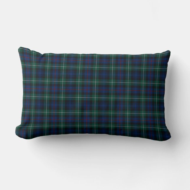 Clan Mackenzie Tartan Donkerblauw en Groen Plaid Kussen (Voorkant)