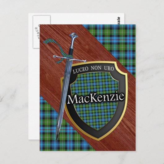 Clan MacKenzie Tartan Sword & Shield Briefkaart (Voorkant / Achterkant)