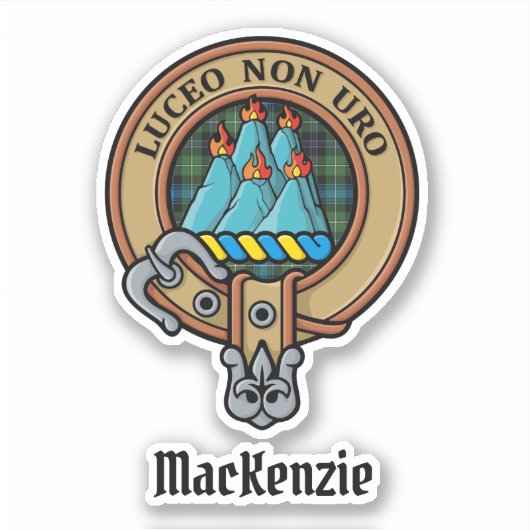 Clan MacKenzie Wapen over Schotse Ruit Sticker (Voorkant)