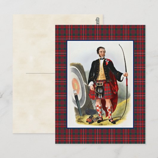 Clan MacKinnon  Illustratie Tartan Lijst Briefkaart (Voorkant / Achterkant)