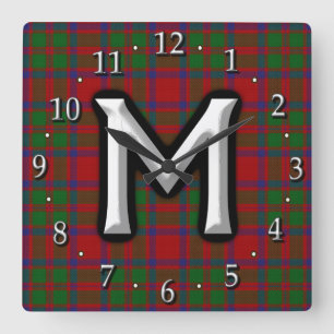 Clan MacKintosh MacIntosh Letter M Monogram Tartan Vierkante Klok