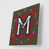 Clan MacKintosh MacIntosh Letter M Monogram Tartan Vierkante Klok (Hoek)