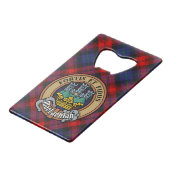 Clan MacLachlan Crest over Tartan Creditkaart Flessenopener (Voorkant Gekanteld)