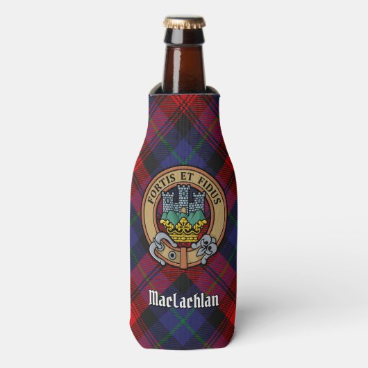 Clan MacLachlan Crest over Tartan Flesjeskoeler (Fles Voorkant)