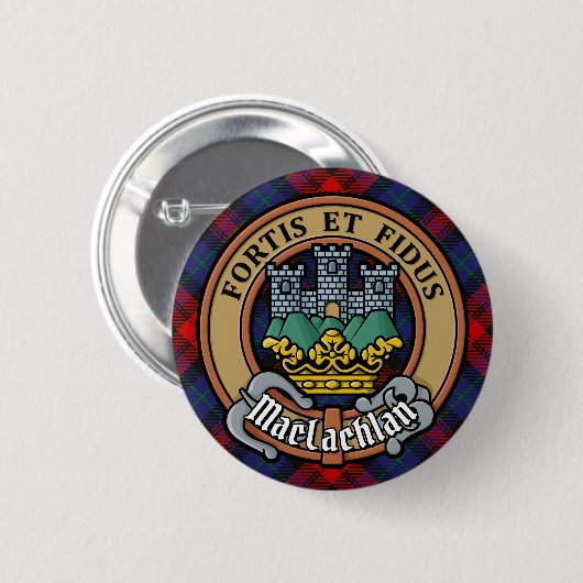 Clan MacLachlan Crest over Tartan Ronde Button 5,7 Cm (Voorkant /achterkant)