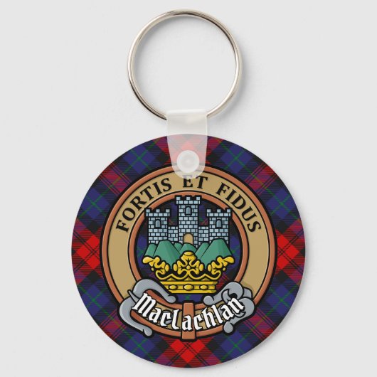 Clan MacLachlan Crest over Tartan Sleutelhanger (Voorkant)