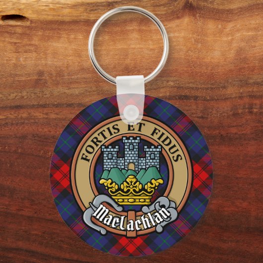 Clan MacLachlan Crest over Tartan Sleutelhanger (Voorkant)