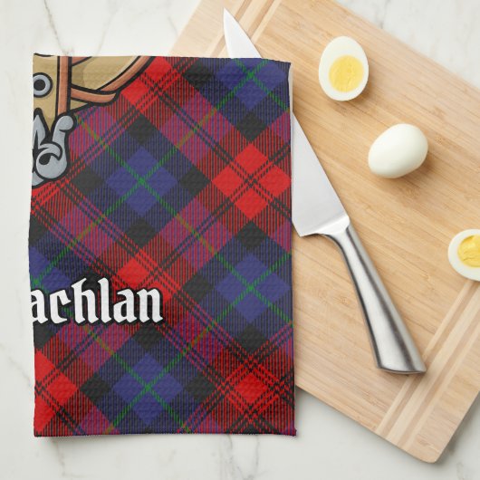 Clan MacLachlan Crest over Tartan Theedoek (Quarter Fold)