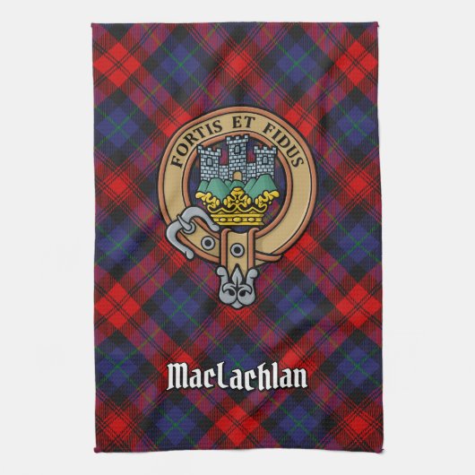 Clan MacLachlan Crest over Tartan Theedoek (Verticaal)