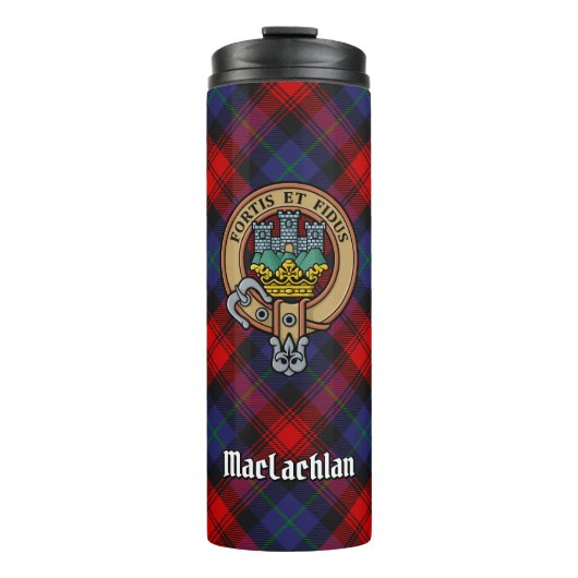 Clan MacLachlan Crest over Tartan Thermosbeker (Voorkant)
