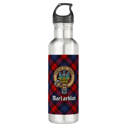 Clan MacLachlan Crest over Tartan Waterfles (Voorkant)