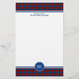 Clan MacLachlan Tartan Rood en Blauw Plaid Monogra Briefpapier