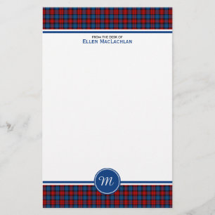 Clan MacLachlan Tartan Rood en Blauw Plaid Monogra Briefpapier