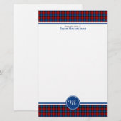 Clan MacLachlan Tartan Rood en Blauw Plaid Monogra Briefpapier (Voorkant / Achterkant)