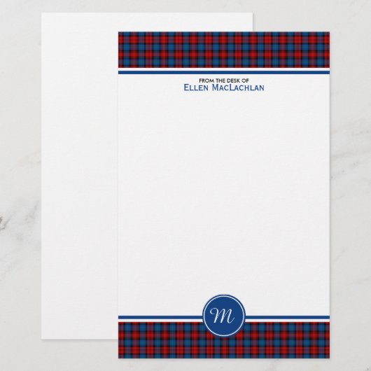 Clan MacLachlan Tartan Rood en Blauw Plaid Monogra Briefpapier (Voorkant / Achterkant)