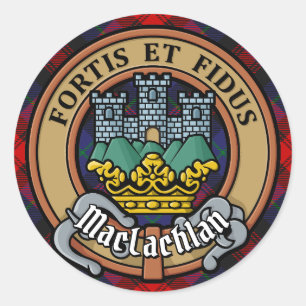 Clan MacLachlan Wapen over Tartan Ronde Sticker