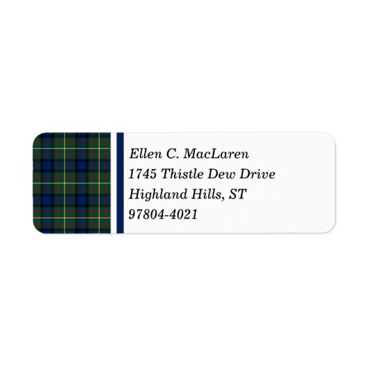 Clan MacLaren Blauw en Groen Schots Tartan Etiket (Voorkant)