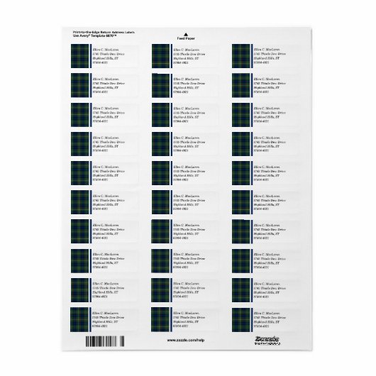 Clan MacLaren Blauw en Groen Schots Tartan Etiket (Full Sheet)