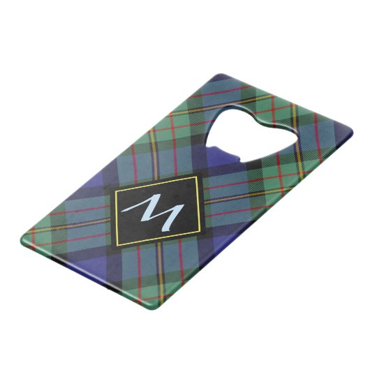 Clan MacLaren Crest over Tartan Creditkaart Flessenopener (Voorkant Gekanteld)