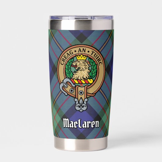 Clan MacLaren Crest over Tartan Geïsoleerde Drinkbeker (Voorkant)