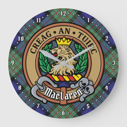 Clan MacLaren Crest over Tartan Grote Klok (Voorkant)