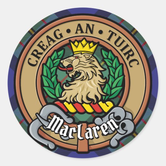 Clan MacLaren Crest over Tartan Ronde Sticker (Voorkant)
