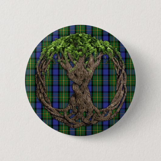 Clan MacLaren Tartan en Keltische Levensboom Ronde Button 5,7 Cm (Voorkant)