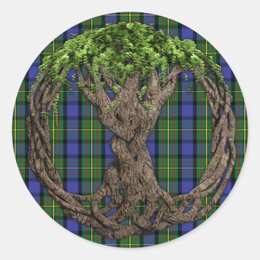 Clan MacLaren Tartan en Keltische levensboom Ronde Sticker (Voorkant)