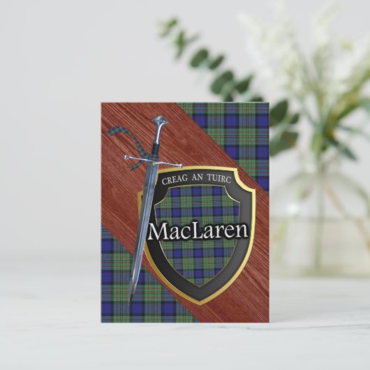 Clan MacLaren Tartan Sword & Shield Briefkaart (Staand voorkant)