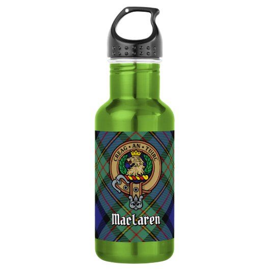 Clan MacLaren-wapen over tartan Waterfles (Voorkant)