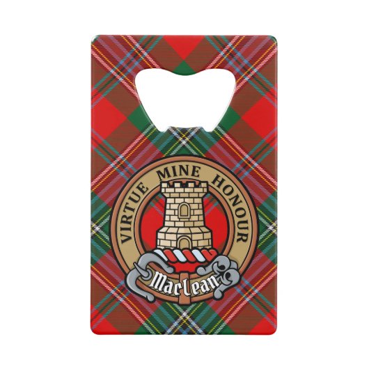 Clan MacLean Crest over Tartan Creditkaart Flessenopener (Voorkant)