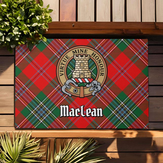 Clan MacLean Crest over Tartan Deurmat (Creator heeft geüpload)
