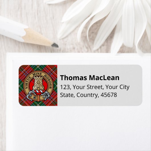 Clan MacLean Crest over Tartan Etiket (Insitu)