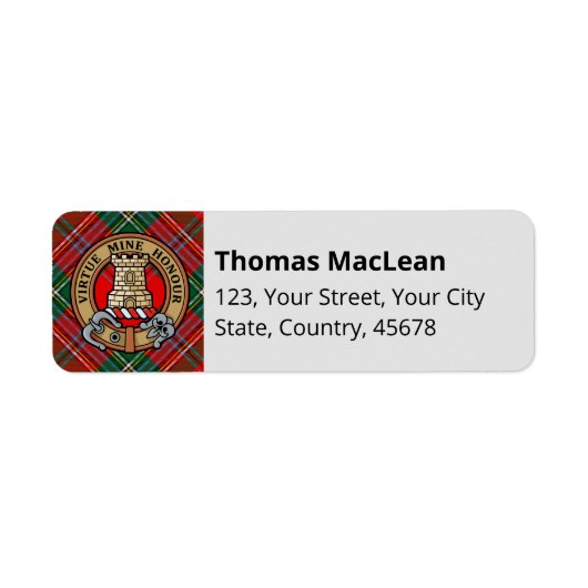 Clan MacLean Crest over Tartan Etiket (Voorkant)