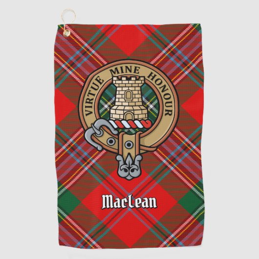 Clan MacLean Crest over Tartan Golfhanddoek (Voorkant)