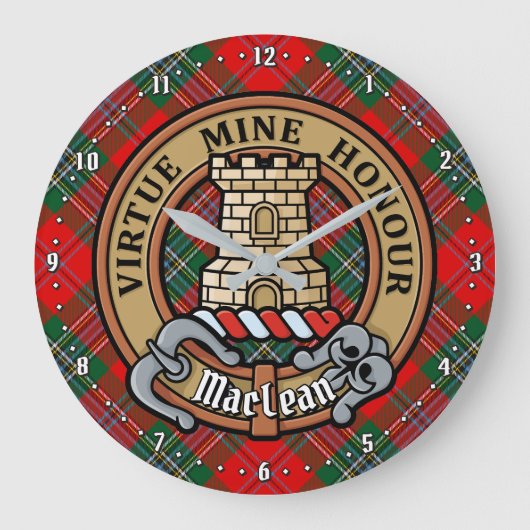 Clan MacLean Crest over Tartan Grote Klok (Voorkant)