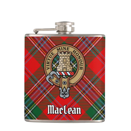 Clan MacLean Crest over Tartan Heupfles (Voorkant)