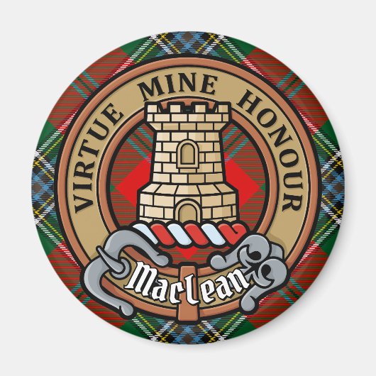 Clan MacLean Crest over Tartan Magneet (Voorkant)