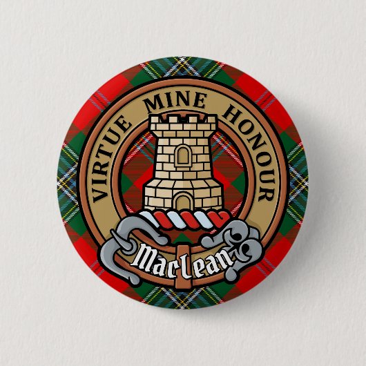 Clan MacLean Crest over Tartan Ronde Button 5,7 Cm (Voorkant)