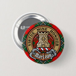 Clan MacLean Crest over Tartan Ronde Button 5,7 Cm