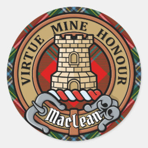 Clan MacLean Crest over Tartan Ronde Sticker