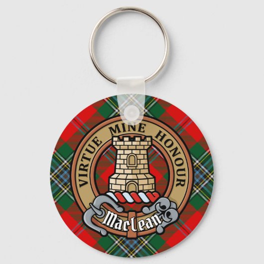 Clan MacLean Crest over Tartan Sleutelhanger (Voorkant)