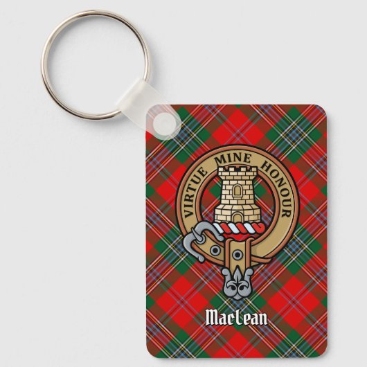 Clan MacLean Crest over Tartan Sleutelhanger (Voorkant)