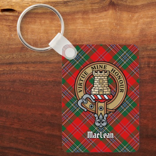Clan MacLean Crest over Tartan Sleutelhanger (Voorkant)