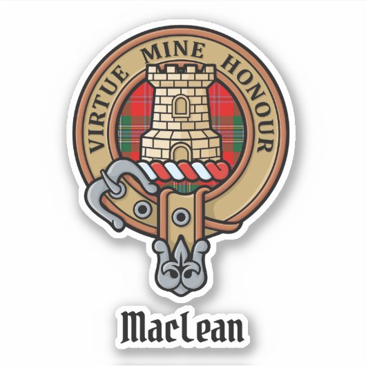 Clan MacLean Crest over Tartan Sticker (Voorkant)